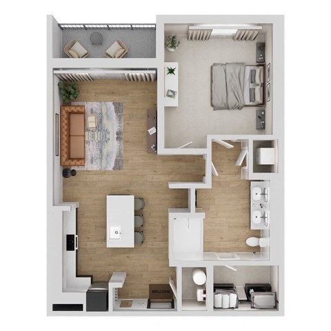 Floor plan for 1 bed, 1 bath, 854 sqft